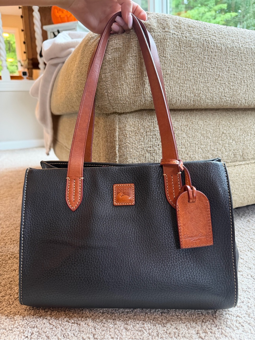 Dooney & Bourke Black Pebble Grain Leather Tote Bag + Luggage Tag